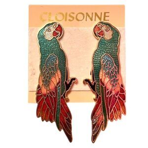 Large Colorful Cloisonne Parrot Clip On Earrings